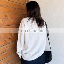 Women Casual V Neck Fashion Design Jacquard Knit Loose Cashmere Sweater thumbnail-3