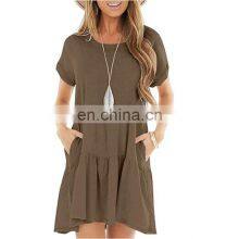 Manufacturers Wholesale Women's Solid Printed Short Sleeve Off-the-shoulder Fashion Dress for Women thumbnail-3