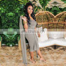 Cross-border Fashion Sexy Suit 2021 New Pit Strip Long-sleeved Trendy Cloak Suspender Skirt Two-piece Suit thumbnail-3