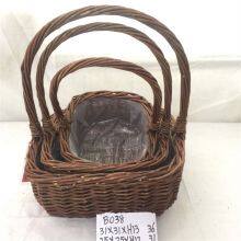 For Gardening With Wool Handles Wicker Basket thumbnail-2