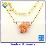 Synthetic Opal Elephant Gem Stone With 18K Gold Plated 925 Silver Necklace thumbnail-2