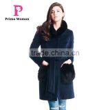 2015 Autumn And Winter Medium Length Women Coat With Fox Fur Pocket Removable Collar Overcoat