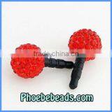 Fashion 3.5mm Bling Red Crystal Rhinestone Pave Mobile Phone Dustproof Plug Anti Dust Earphone Jack For Iphone MDP-P1206