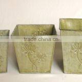 Hot Antique Metal Pot for 2015 outdoor Square Metal Flower Planter with Emboss & Flower Pots