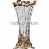 Unique Design Casting Bronze Flowers & Leaves Inlay Crystal Flowr Vase, Decorative Clear Crystal Vase With Brass Base thumbnail-3