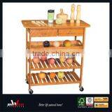Natural Finish E1 MDF With Double Drawers Wooden Kitchen Vegetable Cart thumbnail-1