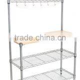 Modern Kitchen 4-Tier Rack Wire Shelving Shelf With Wood Cutting Board thumbnail-1