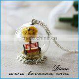 Antiqued Brass Glass Globe Jewelry Necklace With Dried Flower thumbnail-2