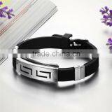 New Fashion Jewelry Silicone Rubber Silver Sleepy Hollow Strip Grain Stainless Steel Men Bracelet Bangle thumbnail-2