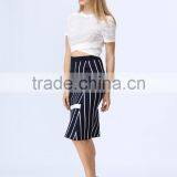 2016 New Arrival White & Black Stripe Knited Crop and Skirt Co-ord Set thumbnail-3