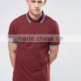 Short Sleeve Button Placket Ribbed Collar and Sleeve Plum Men's 100% Cotton Breathable Pique 200g Blank Casual Polo T-Shirt thumbnail-1