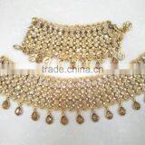 Gold Crystal Broad Payal ANKLETS Pair Feet Bracelet thumbnail-1