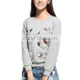 Fashionable Cheap Long Sleeve Grey Pullover Sweatshirt Without Hood