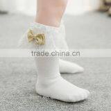 Girls Kids Lace Socks Long For Children Cute Cotton Knee High School Sock With Bow Girl Spring Autumn Solid Princess White Black thumbnail-4
