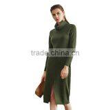2017 Fashion Style Women Green Color Sweater Dress Turtleneck Side Vent Sweater thumbnail-4