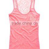 2017 Shandao New Sample Daily Wear Summer Casual Sleeveless Round Neck Slim Pocket With Lace Pink Cotton Women Tank Top thumbnail-5