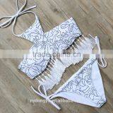 Gray Tassel Leaves Swimwear Bikini/ Latest Fashion Green Vintage Tassel Bikini Swimwear