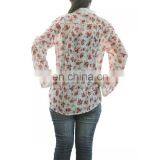 White Floral Front Button Full Sleeve Top for Girls thumbnail-4