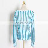 TWOTWINSTYLE Korean Striped Knitted Women Sweater V Neck Long Sleeve Tunic Slim Hit Color thumbnail-4