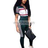 Summer Sexy V Neck Jumpsuits Plaid High Waist Rompers Front Zipper Womens Jumpsuit Bodycon Overalls Short Sleeve Playsuit thumbnail-2