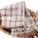 100%Acrylic Thick Beige Woven Check Pattern South Korean Style Blanket thumbnail-5