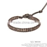 Brown crystal bead bracelet leather XE09-0088