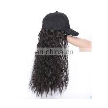 24 Inch Long Wavy Synthetic Hair Wig With Hat Hot Style Black Color For Woman High Temperature thumbnail-1