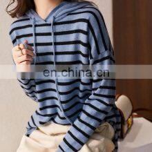Women Casual Cashmere Knit Striped Pullover Hoodie thumbnail-4