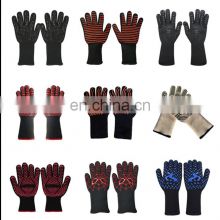 Amazon hot sale 500 C  932F degree  2 Layers Silicone printed Heat Resistant Gloves Oven baking Grilling BBQ Kitchen Long cuff