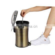 Hotel Slim Design Stainless Steel Foot Pedal Waste Bin With Gold Color Bathroom Trash Can thumbnail-4