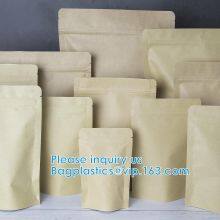 Kraft Paper Bags, Zip Lock Stand-Up Reusable Sealing Food Pouches With Transparent Window And Tear Notch For Storing ,Co