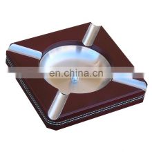 Custom Logo Wood MDF outdoor standup square wooden ashtray stainless steel cigar cutter luxury set