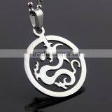 304 Stainless Steel Round Dragon Pendant Necklace thumbnail-4