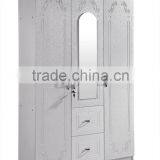 Wardrobe 3 Doors Pvc Coated Dark Beech Color With Middle Ellipse Mirror thumbnail-1