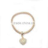 Good Gold Plating/ Rhodium Plating Popcorn Chain Heart Crystal Charm Bracelet Bangle Heart Crystal Pendant Fashion Jewelry