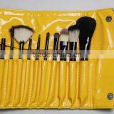 Black 10 Piece Animal Hair Makeup Brush Set Cosmetic Bag