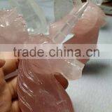 Hand Carving Natural Rose Quartz Crystal Unicorn For Home Decoration thumbnail-3