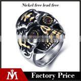 Gold Silver Engraved Vintage Gothic Surgical Stainless Steel Skull Ring for Man thumbnail-1