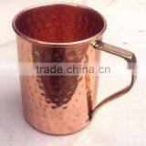 BPA FREE HAMMERED FINISH MOSCOW MULE SOLID COPPER STRAIGHT MUG WITH BRASS HANDLE, MOSCOW MULE COPPER MUGS, INDIAN COPPER MUGS thumbnail-2