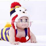 Crochet Baby Hat Stripe Pattern Cartoon Bear Design Thicken Kids Winter Caps thumbnail-2