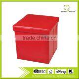 Red Folding Faux Leather Storage Ottoman For Living Room thumbnail-1