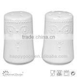 Ceramic Salt and Pepper Jars Embossed Round White