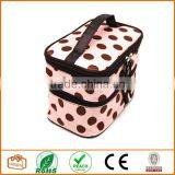 Double Layer Cosmetic Bag Pink With Coffee Dot Travel Toiletry Cosmetic Makeup Bag Organizer With Mirror thumbnail-3