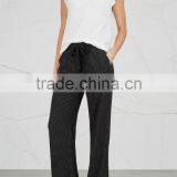 Wholesale Women Apparel Polka-dot Print Belt Loops Waist Tie Black Silk Trousers(DQE0364P) thumbnail-3