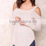 Popular High Quality Cold Beige Shoulder Knit Tops Sexy Off Asymmetric Sexy Party Sweaters thumbnail-3