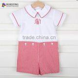 Kids Boutique Clothing Cotton Short Sleeve Doll Neck Embroidery With Red Pleated Shorts Set for Baby Boy Clothes thumbnail-1