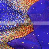 Crystal Blue Silk Scarf With Orange Dot Print - Polka Dot Printed Blue and Orange Silk Scarf thumbnail-2
