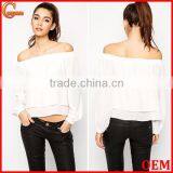 Cold Shoulder Design Long Sleeves Lady Blouse Fashion New Blouse 2015