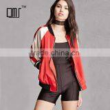 Satin Back Floral Embroidered Striped Raglan Sleeves Casual Coats for Ladies thumbnail-1