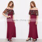 HOT off the Shoulder Sexy Dress, Woman Floral Print Mesh Maxi Long Dress thumbnail-5